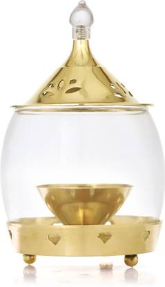 Narayan Bhakti Narayan bhakti Akhand Diya for Home,Office,Puja,Mandir,Decorative Lantern with Borosilicate Glass, Brass Table Diya Set