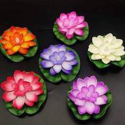 MEVLY FLOWER SHAPE WATER SENSOR FLOATING DIYAS Plastic (Pack of 6) Table Diya Set