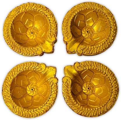 PANALALJI PANALALJI Clay Diyas Handmade and Handpainted Decorative Terracotta Diyas Terracotta (Pack of 4) Table Diya Set