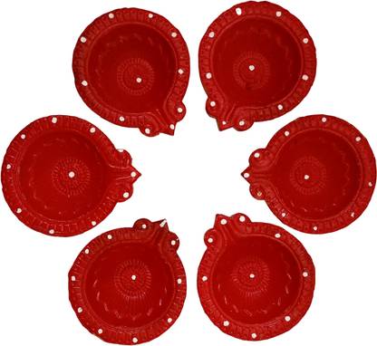 YASH ENTERPRISE Clay DIya (Hand Made Diya)(Color DIya) Terracotta (Pack of 6) Hanging Diya
