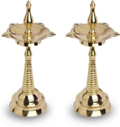 POSHIFY Kerala Deep - 5 Diya Brass Oil Lamp Brass (Pack of 2) Table Diya Set