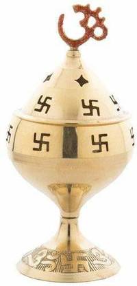 SHRI ANAND Brass Akhand Deepak OM Swastik Designer Diya with Design Cap!!Top OM Design 16cm Brass Table Diya