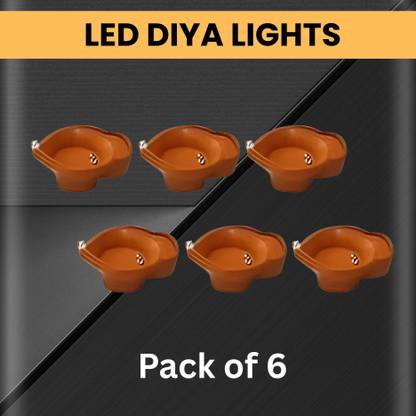Guggu Water Sensor Diya, LED Water Diyas for Diwali, Home & Office Décor Pack of 6E309 Plastic (Pack of 6) Table Diya Set