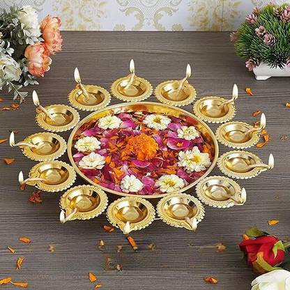 ALL.NATION.IMPEX Diya Shape Flower Decorative Urli Bowl for Home Handcrafted Bowl Iron Table Diya Set