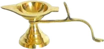 BHAKTI SHRINGAR Brass Deepak | Puja Diya Lamp, Aarti with Handle | Decorative Accessory Brass Table Diya