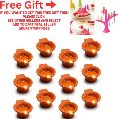 ZURU BUNCH LED Light Battery Powered Water Sensor Flameless Indian Diya Deepak For Festival PTFE (Non-stick) (Pack of 12) Table Diya Set