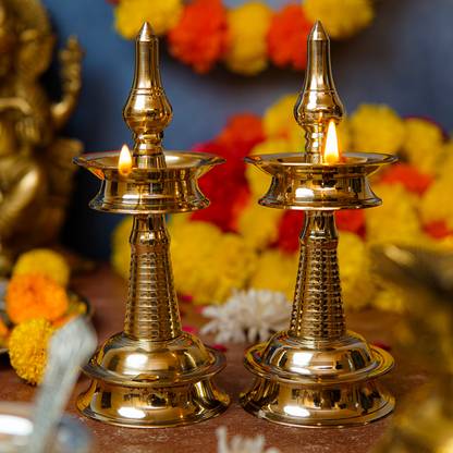 StatueStudio Brass Set of 2 Diya for Pooja Aarti & Diwali Decoration Brass (Pack of 2) Table Diya Set