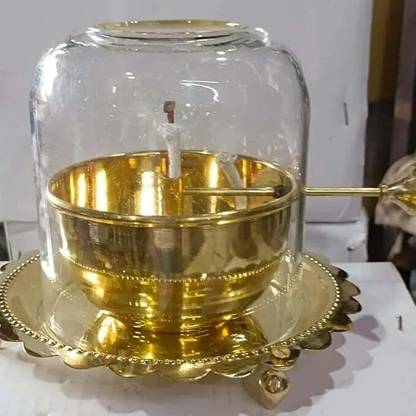 SMDE Akhand Jyot with Adjustable Bati Knob Wick Lifting Screw Lever High Quality Brass Table Diya