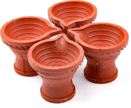 DSN Diya with Stand Shape Terracotta (Pack of 4) Table Diya