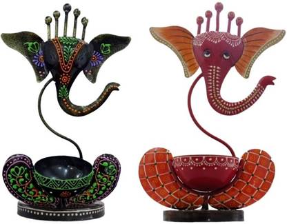 Ganesha with Tea Light Candle Holder Black & Red Iron 1 - Cup Candle Holder