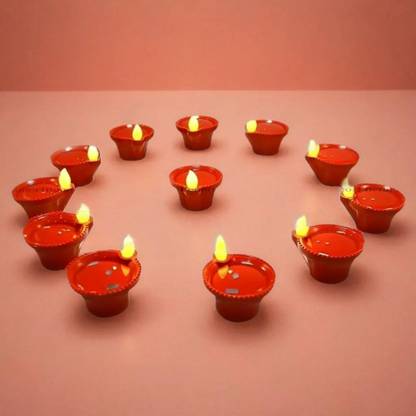 3BAAN A255Led Diya Smokeless water sensor diya for diwali Occasion, Home décor Plastic Plastic (Pack of 12) Table Diya Set