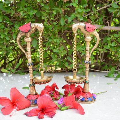 aakrati Aakrati Brass Pair of Parrot Design Oil Lamp Brass (Pack of 2) Table Diya Set