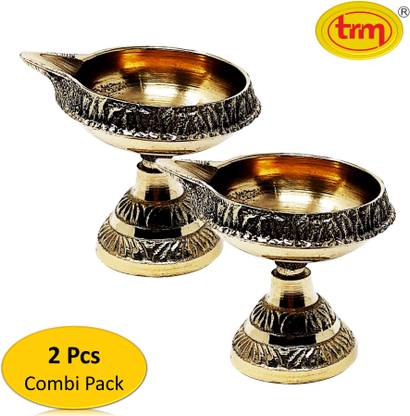 TRM Brass Pooja Deepa Kuber Deepam Diya Brass (Pack of 2) Table Diya Set