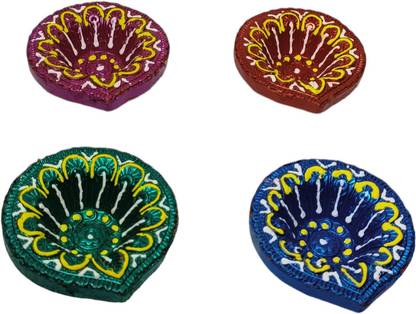 ELKCraft Antique Handmade Diyas with paraffin wax set of 12 for Diwali And Festive Use Marble (Pack of 12) Table Diya Set