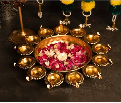 Desi Craftholic Traditional; Festive Décor; Wedding Décor Iron Table Diya Set