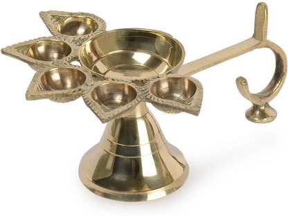 StyleMyWay Brass Panchmukhi Aarti Diya | Jyoti Diya | Oil Puja Lamp | Puja Diya | Aarti Diya for Pooja | Panchmukkhi Brass Table Diya