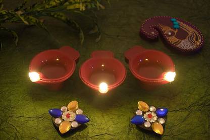 ForVolts LED Light Electronic Water Sensor Diya for Home, Office or Temple Plastic (Pack of 5) Table Diya Set