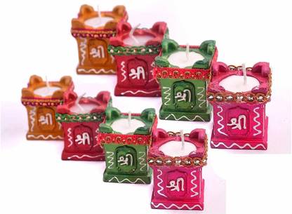 लावण्या क्रिएशन Tranquil Tulsi Diya Glow सिरेमिक (8 का पैक) टेबल दीया सेट