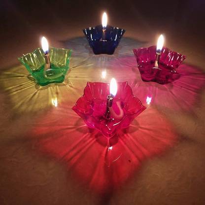 Onlinch 3D Shadow Reflection Floating Plastic Lamp | Decorative Diwali Diya Candle_pd50 Plastic (Pack of 12) Table Diya Set