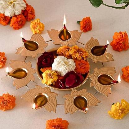 Homing Thistle Kamal Urli Bowl Handmade Diya for Festive & Diwali decoration Iron Table Diya