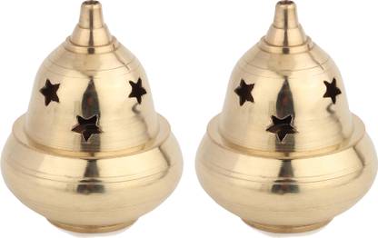 DOKCHAN Brass Diya Decorative Brass Crystal Oil Lamp Lantern Puja Lamp Brass (Pack of 2) Table Diya Set