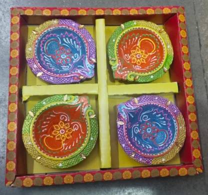 Kreyam's Earthenware (Pack of 4) Table Diya Set