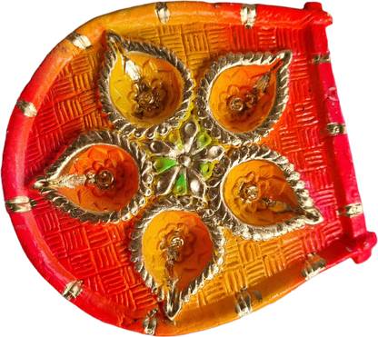 eDiyas 116 EACTION DIWALI DIYA MULTICOLOUR KULO Earthenware (Pack of 5) Table Diya Set