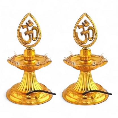 veepearls LED 1 Layer Electric Temple Diya Lamp Golden Mandir Jayot for Puja & Decoration Plastic (Pack of 2) Table Diya