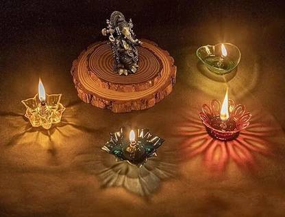 FLASHKITCH 3D Reflective Shadow Diya for Diwali Decoration | Festive Home Decor |Decorative Plastic (Pack of 12) Table Diya Set