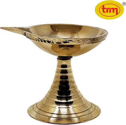 TRM Brass Pooja Deepa Angal Deep Stand No 2 Single One Piece Brass Table Diya