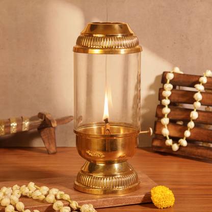 ALTINORA 9 inch 100% Pure Brass Akhand Diya ,Oil Capacity 250 ml Brass Table Diya