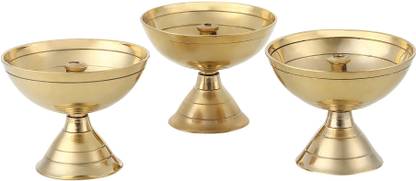 DOKCHAN Akhand Decor Pure Brass Akhand Jyothi | Pyali Stand | Nanda Table Diya Brass (Pack of 3) Table Diya