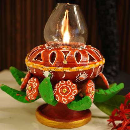 upharkaro Beautiful illuminated Decorative Clay Diwali diya lamp Ceramic Table Diya Set
