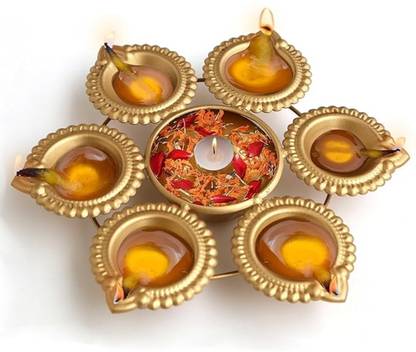Homing Thistle Diya Shape Mini Urli Bowl For Floating Flowers, Diwali & Home Decor Iron Table Diya