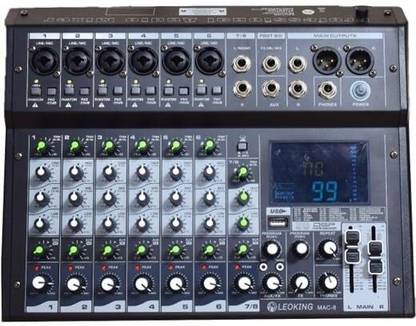 KH 8 Channel Audio Mixer (6 Mic + 2 Stereo Input) Sound Board Mixing Console 99 DSP Wired DJ Controller