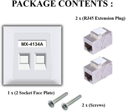 MX 2 Port Face Plate with Shutter / STP CAT-6A Inline Coupler (Shielded) (4134A) Dock
