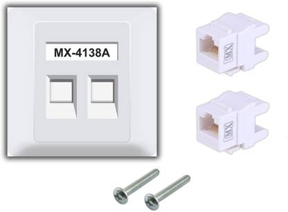 MX 2 Port Face Plate with Shutter / UTP CAT-6A Keystone Jack 180° (4138A) Dock