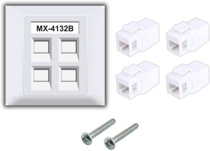 MX 4 Port Face Plate with Shutter & UTP CAT-6 Keystone Jack 90° (4130B) Dock