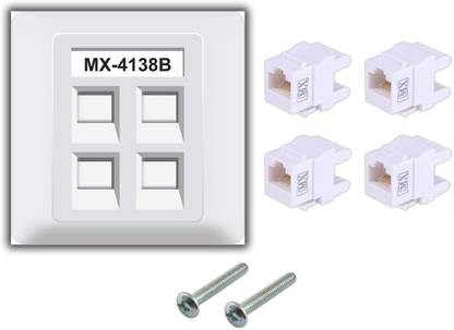 MX 4 Port Face Plate with Shutter / UTP CAT-6A Keystone Jack 180° (4138B) Dock
