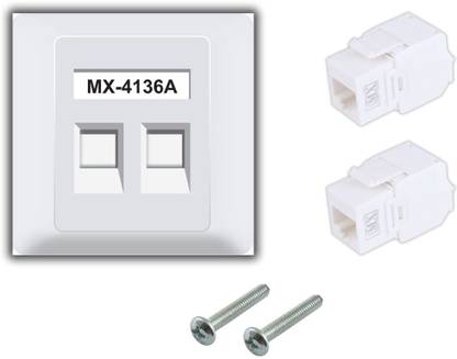 MX 2 Port Face Plate with Shutter / UTP CAT-6A Keystone Jack 180° ( 4136A ) Dock