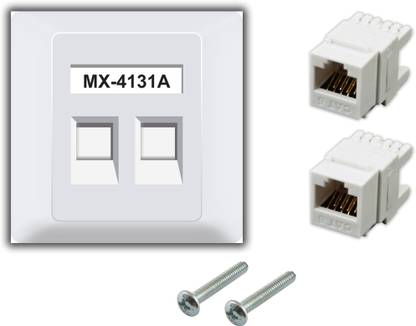 MX Dual Port Face Plate with Shutter & UTP CAT6 Keystone Jack 180° Extension Dock