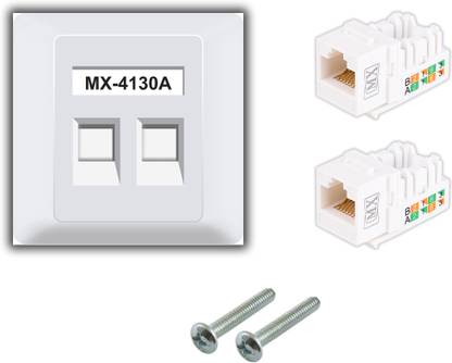 MX Dual Port Face Plate with Shutter & UTP CAT6 Keystone Jack 90° Extension Adapter Dock