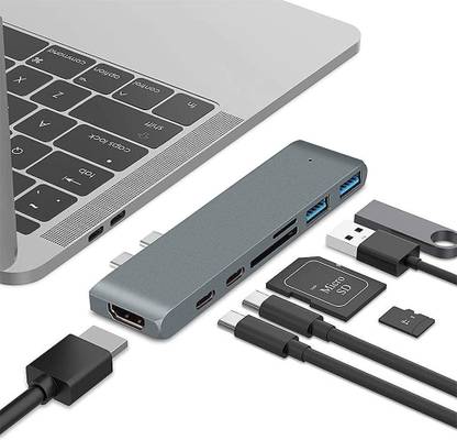 Verilux USB C hub Adapter 2 USB 3.0 Port, SD/Micro SD Card Reader USB C Female Port USB C hub Adapter 7 in 2 USB C Hub Dongle Docking Station