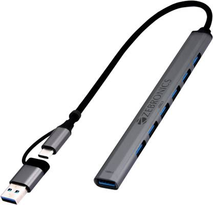 ZEBRONICS 700HB, 7 USB Ports, USB 3.0, Compatible with Laptop, PC ZEB-700HB 7 IN 1 USB+TYPE-C HUB Type C