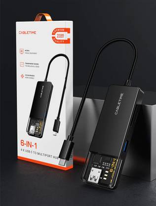 CABLETIME CB04B 6 In 1 USB Type C Multiport Hub With 4K HDMI 100W Power Delivery