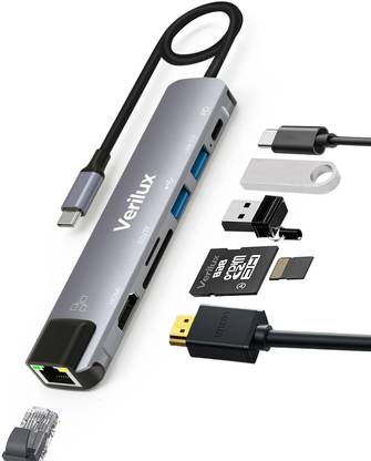 MAYCREATE USB C Hub with Ethernet RJ45 7 in 1 USB Type C Hub with 4K HDMI and PD Charging USB C Hub 7 in 1 Type C Adapter with HDMI SD Ethernet Port Docking Station