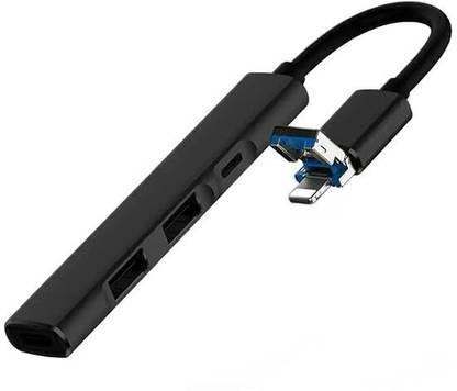 RuhZa USB + Lightning to USB 2 & Type C Hub Camera Reader 4 in 1 Compatible with iPhone Type C Hub
