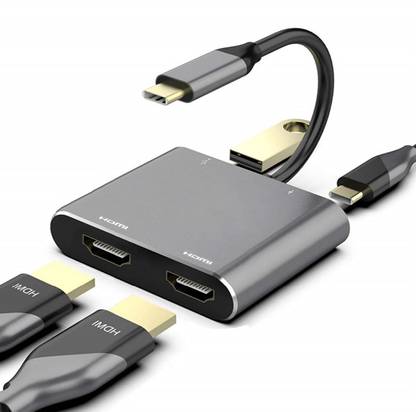 atdaraz 4 in 1 Dual HDMI Adapter /PD Charging,Dual Screen DisplayUSB-C Docking Station for Windows, MakOS USB C to Dual HDMI Adapter, 4 in 1 USB Type C Hub with 2 HDMI/USB3.0