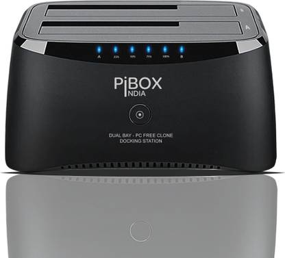 pibox india Dual Bay USB 3.0 to SATA I, II, III Hard Drive Docking Station Upto 12TB for 2.5 or 3.5in HDD, SSD with Hard Drive Duplicator Offline Clone