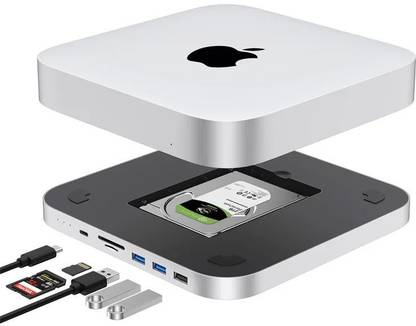 Linkify Mac mini Hub with 4K HDMI/VGA /Type-C Port/SD card/USB 3.0/2.5'' HDD Slots Compatible with Mac mini 2018 and above/ Docking Station